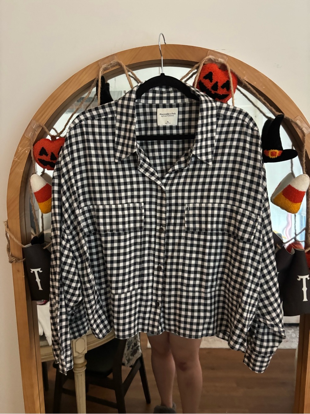 Abercrombie & Fitch Soft A&F Collection Black White Gingham Button Up Shirt